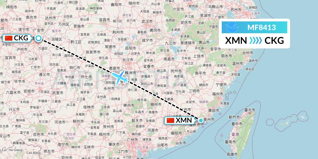 MF8413 Xiamen Airlines Flight Map: Xiamen to Chongqing