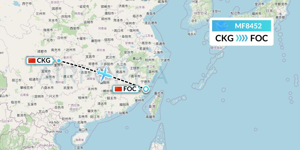 MF8452 Xiamen Airlines Flight Map: Chongqing to Fuzhou