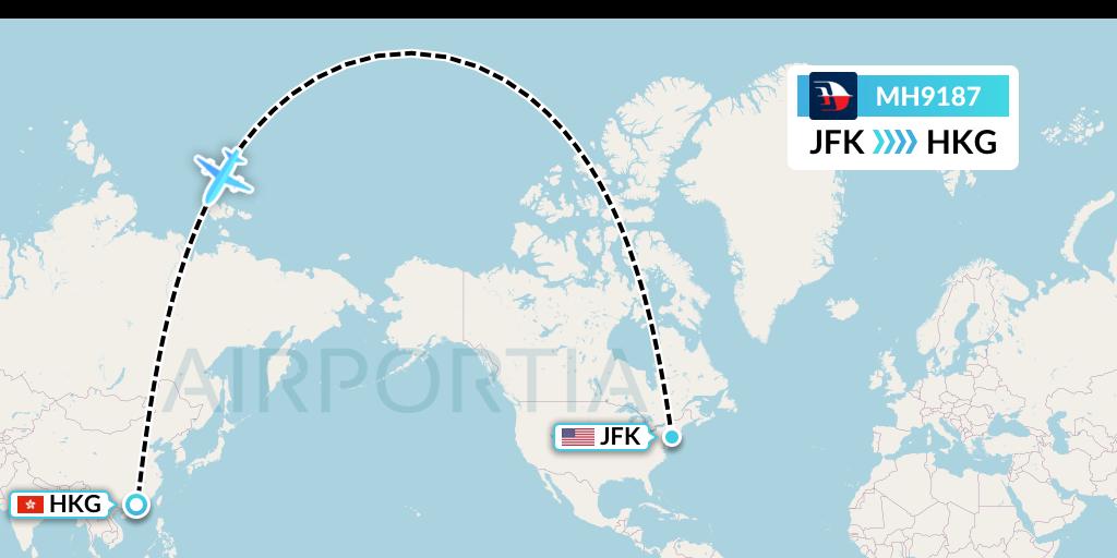 MH9187 Malaysia Airlines Flight Map: New York to Hong Kong