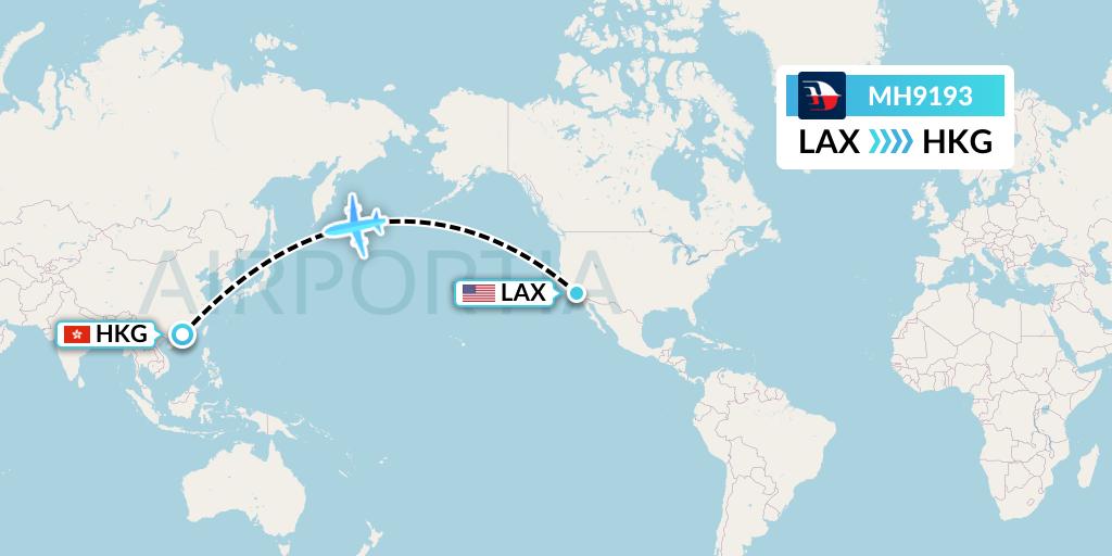 MH9193 Malaysia Airlines Flight Map: Los Angeles to Hong Kong