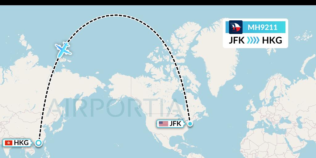 MH9211 Malaysia Airlines Flight Map: New York to Hong Kong