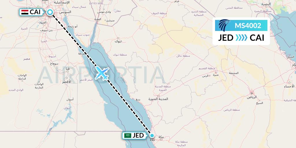 MS4002 EgyptAir Flight Map: Jeddah to Cairo