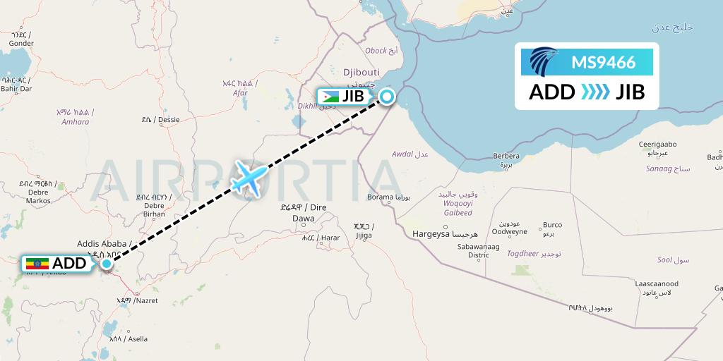 MS9466 EgyptAir Flight Map: Addis Ababa to Djibouti