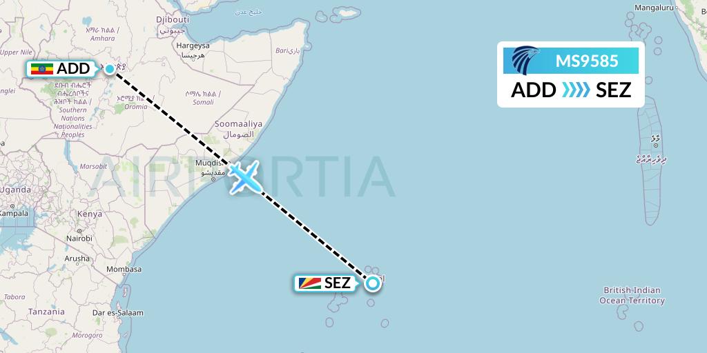 MS9585 EgyptAir Flight Map: Addis Ababa to Victoria