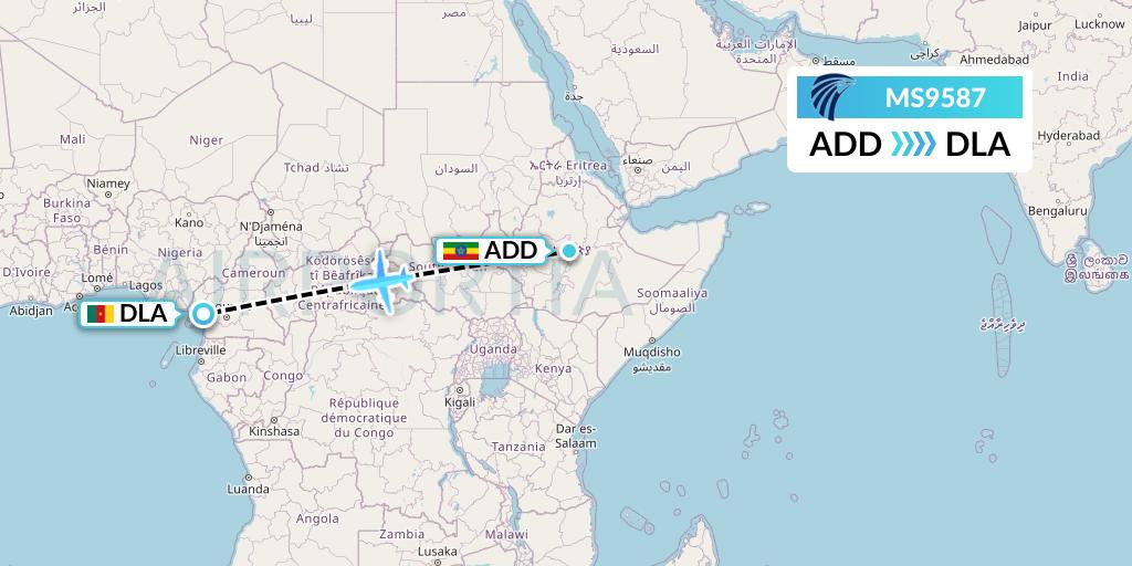 MS9587 EgyptAir Flight Map: Addis Ababa to Douala