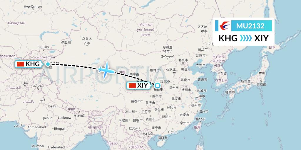 MU2132 China Eastern Airlines Flight Map: Kashgar to Xi'an