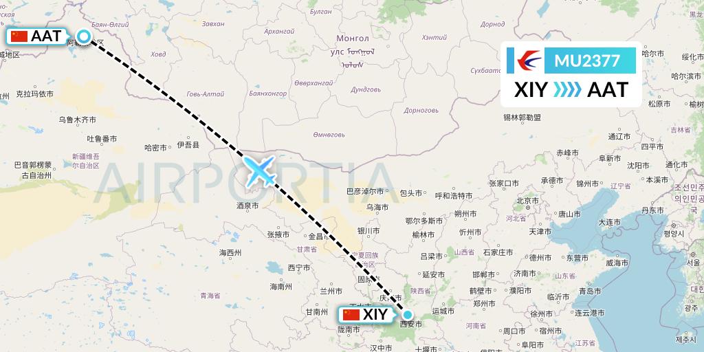 MU2377 China Eastern Airlines Flight Map: Xi'an to Altay