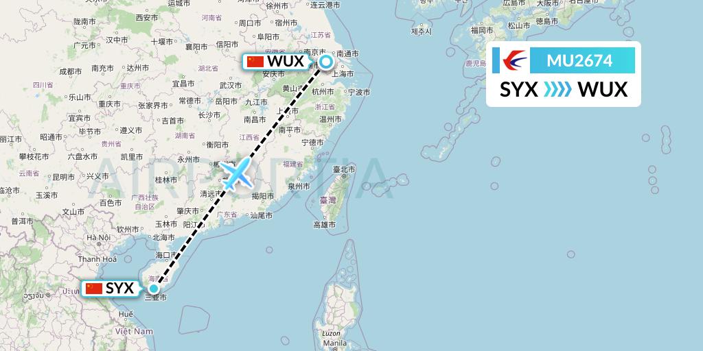 MU2674 China Eastern Airlines Flight Map: Sanya to Wuxi