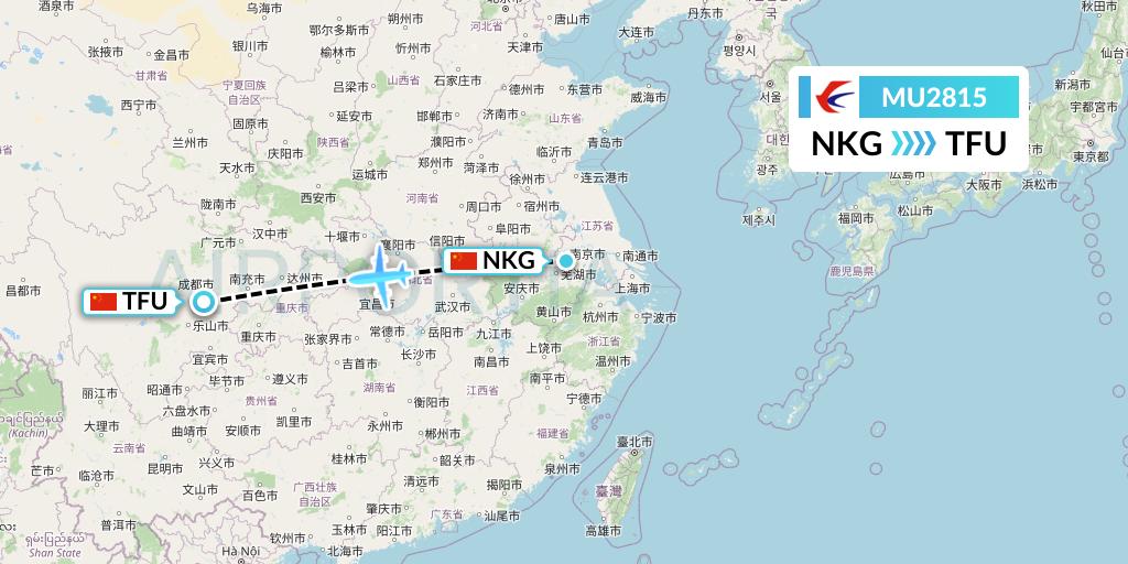 MU2815 China Eastern Airlines Flight Map: Nanjing to Chengdu