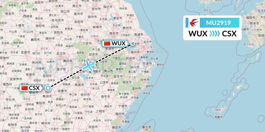 MU2919 China Eastern Airlines Flight Map: Wuxi to Changsha