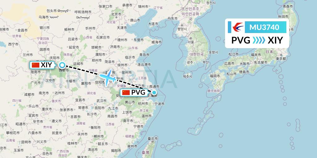 MU3740 China Eastern Airlines Flight Map: Shanghai to Xi'an
