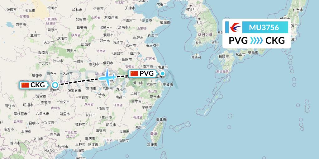 MU3756 China Eastern Airlines Flight Map: Shanghai to Chongqing