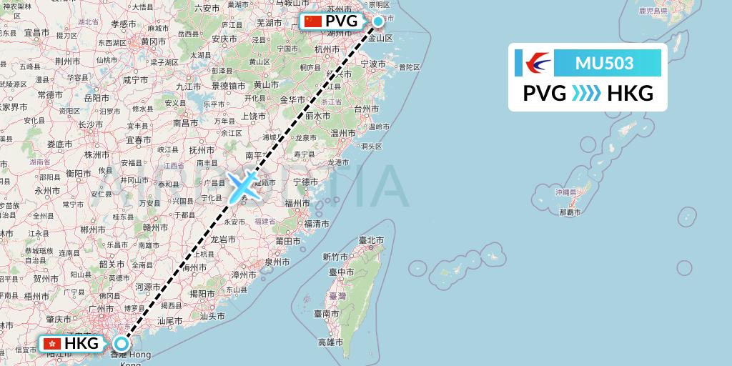 MU503 China Eastern Airlines Flight Map: Shanghai to Hong Kong