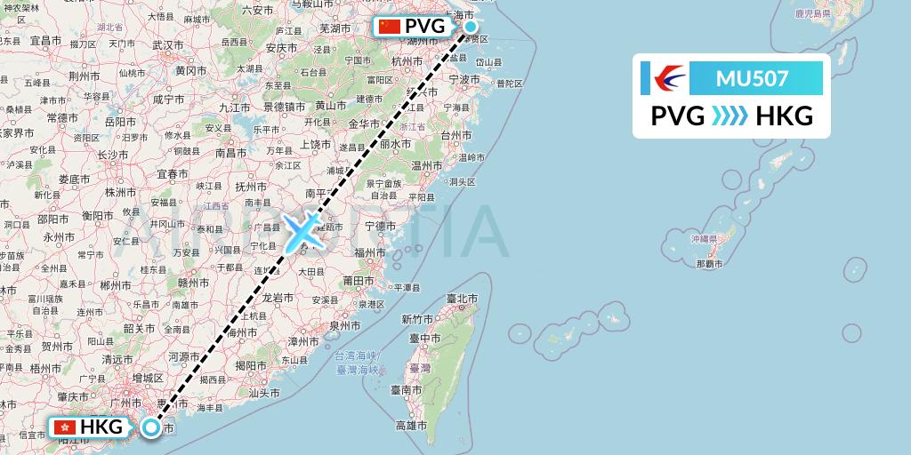 MU507 China Eastern Airlines Flight Map: Shanghai to Hong Kong