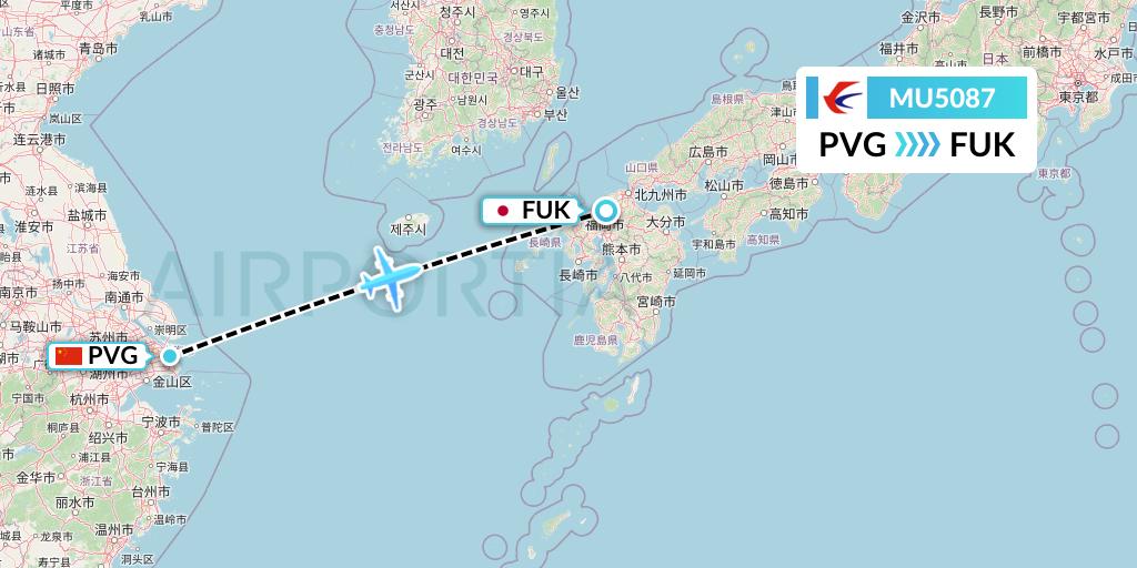 MU5087 China Eastern Airlines Flight Map: Shanghai to Fukuoka