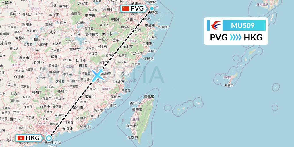 MU509 China Eastern Airlines Flight Map: Shanghai to Hong Kong