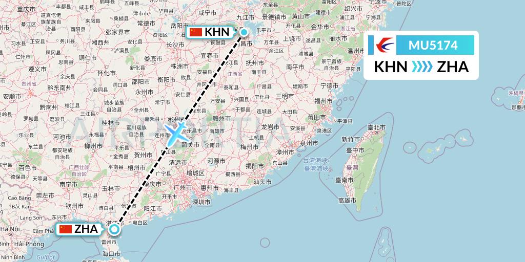MU5174 China Eastern Airlines Flight Map: Nanchang to Zhanjiang