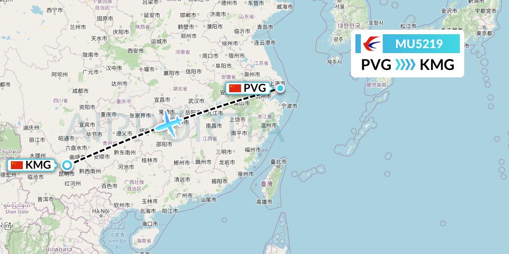 MU5219 China Eastern Airlines Flight Map: Shanghai to Kunming