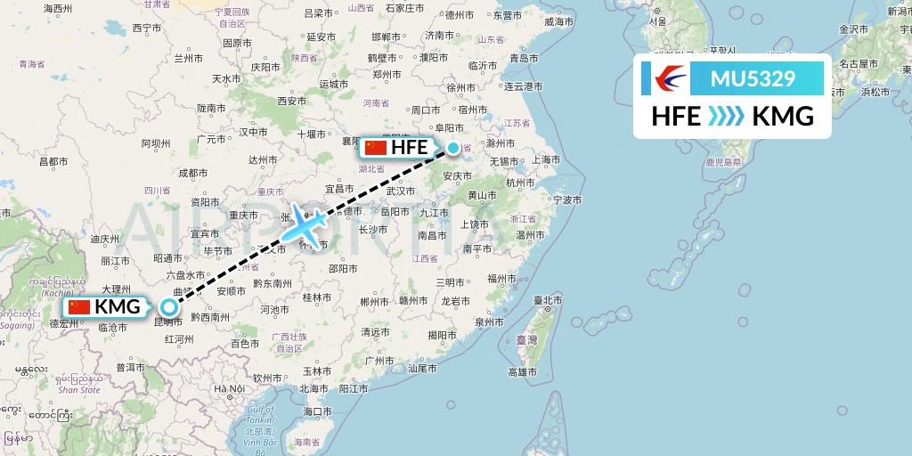 MU5329 China Eastern Airlines Flight Map: Hefei to Kunming