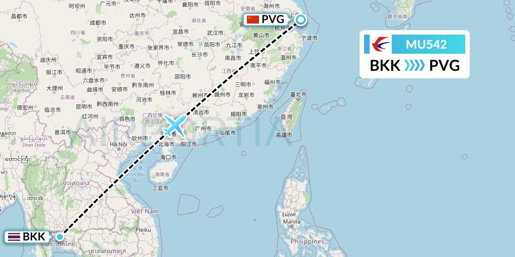 MU542 China Eastern Airlines Flight Map: Bangkok to Shanghai