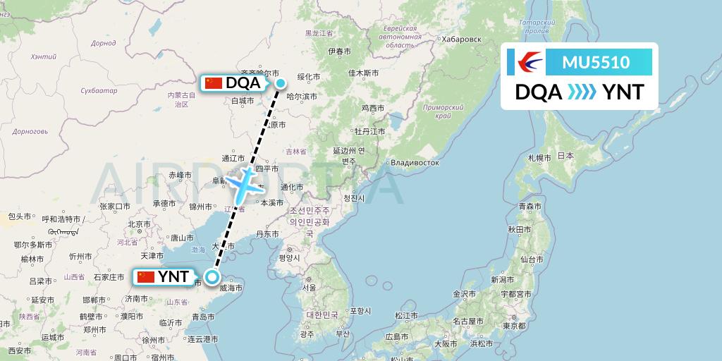 MU5510 China Eastern Airlines Flight Map: Daqing to Yantai