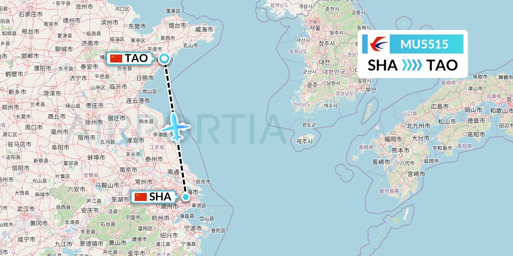 MU5515 China Eastern Airlines Flight Map: Shanghai to Qingdao