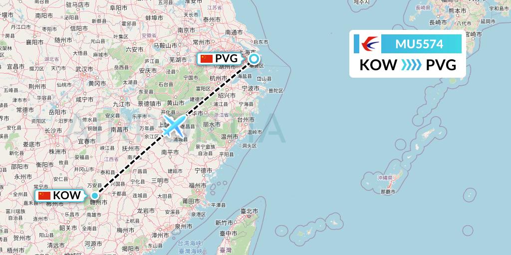 MU5574 China Eastern Airlines Flight Map: Ganzhou to Shanghai