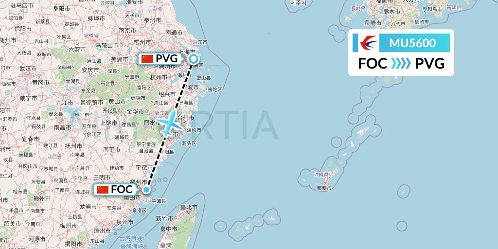 MU5600 China Eastern Airlines Flight Map: Fuzhou to Shanghai