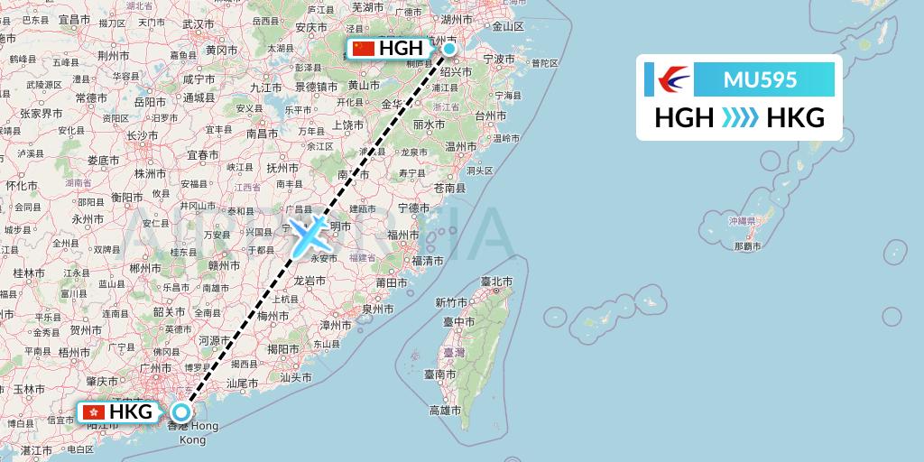 MU595 China Eastern Airlines Flight Map: Hangzhou to Hong Kong