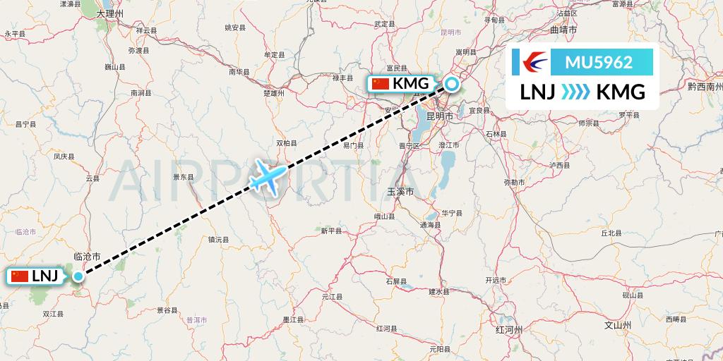 MU5962 China Eastern Airlines Flight Map: Lincang to Kunming