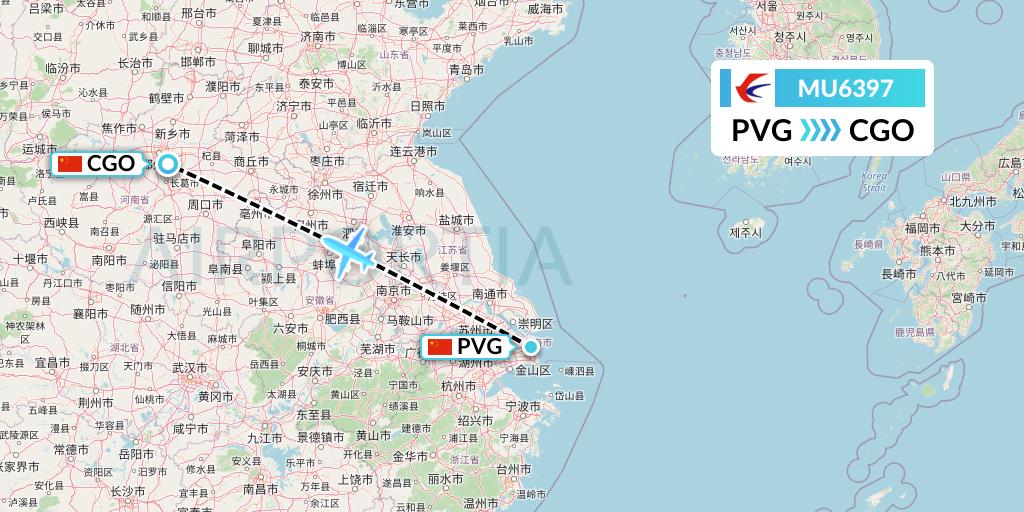 MU6397 China Eastern Airlines Flight Map: Shanghai to Zhengzhou