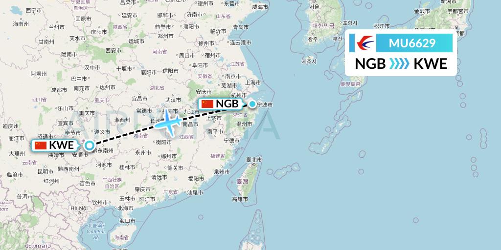 MU6629 China Eastern Airlines Flight Map: Ningbo to Guiyang