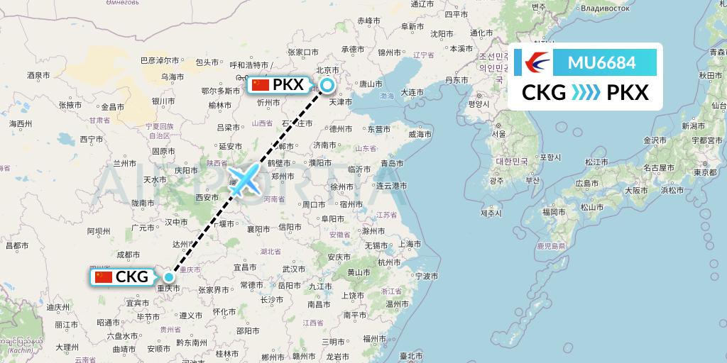 MU6684 China Eastern Airlines Flight Map: Chongqing to Beijing