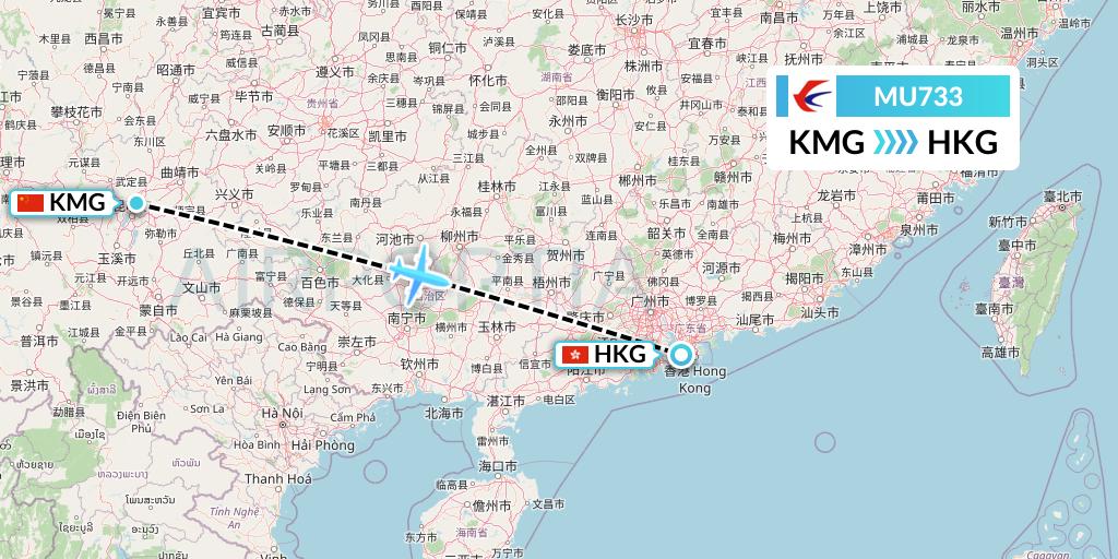 MU733 China Eastern Airlines Flight Map: Kunming to Hong Kong