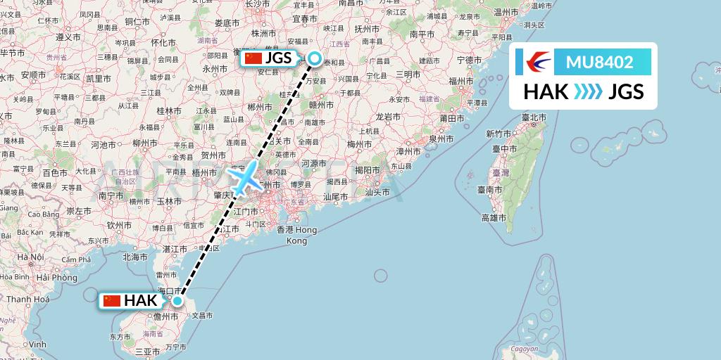 MU8402 China Eastern Airlines Flight Map: Haikou to Ji'an