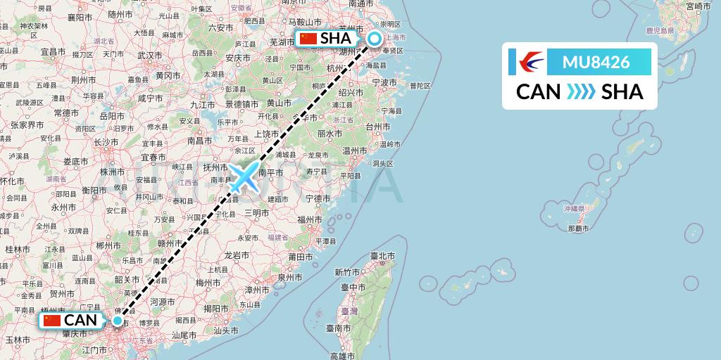 MU8426 China Eastern Airlines Flight Map: Guangzhou to Shanghai