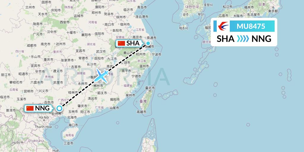 MU8475 China Eastern Airlines Flight Map: Shanghai to Nanning