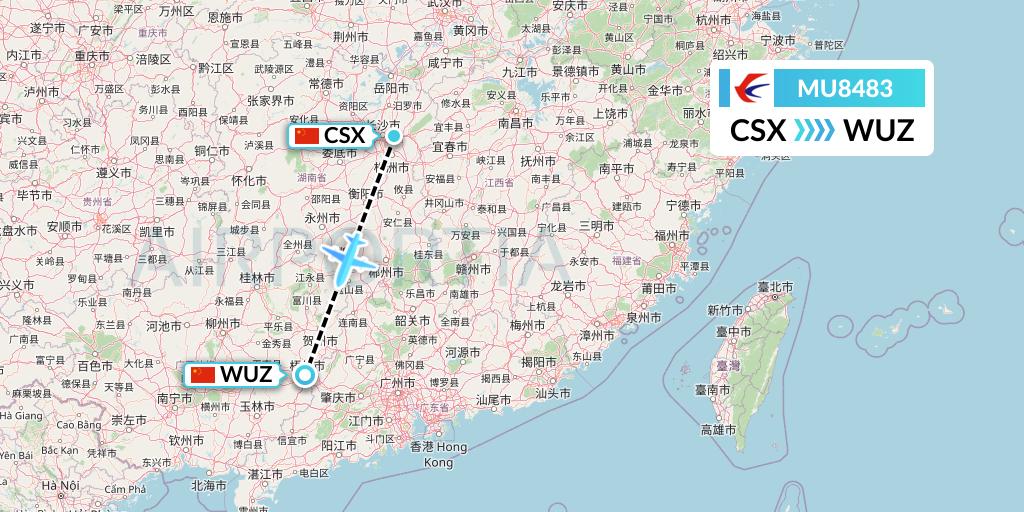 MU8483 China Eastern Airlines Flight Map: Changsha to Wuzhou