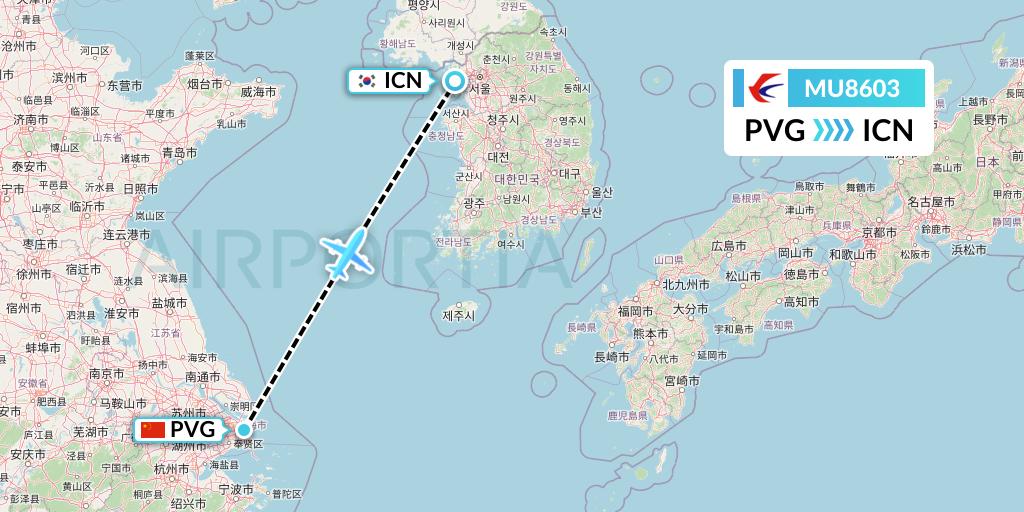 MU8603 China Eastern Airlines Flight Map: Shanghai to Seoul