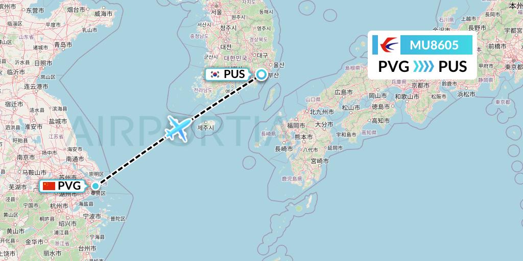 MU8605 China Eastern Airlines Flight Map: Shanghai to Busan
