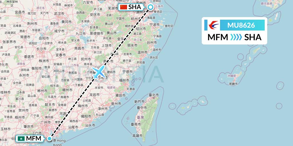 MU8626 China Eastern Airlines Flight Map: Macau to Shanghai