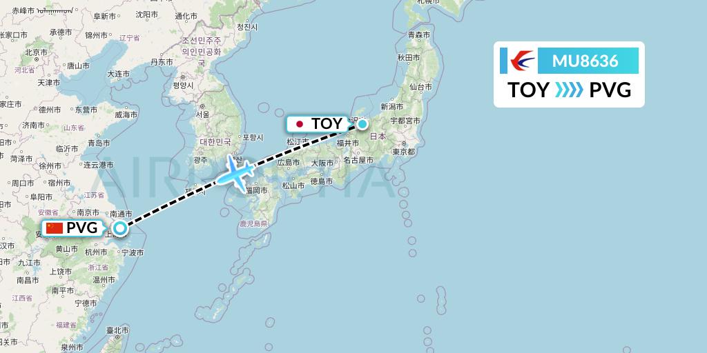 MU8636 China Eastern Airlines Flight Map: Toyama to Shanghai