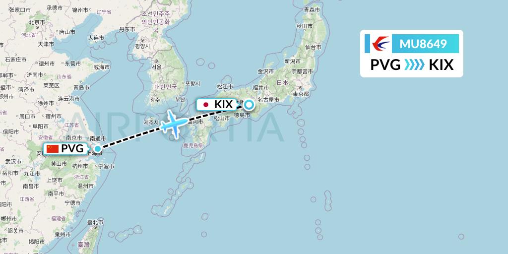 MU8649 China Eastern Airlines Flight Map: Shanghai to Osaka