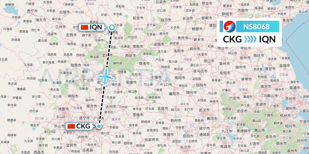 NS8068 Hebei Airlines Flight Map: Chongqing to Qingyang