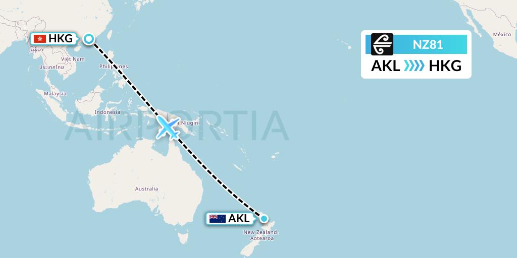 NZ81 Air New Zealand Flight Map: Auckland to Hong Kong