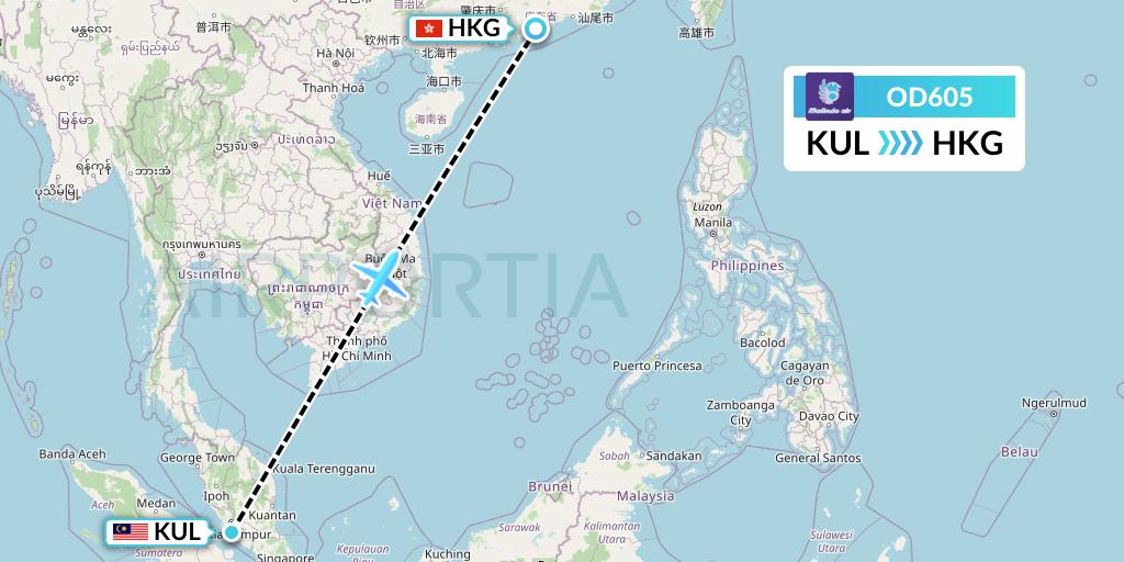 OD605 Batik Air Malaysia Flight Map: Kuala Lumpur to Hong Kong