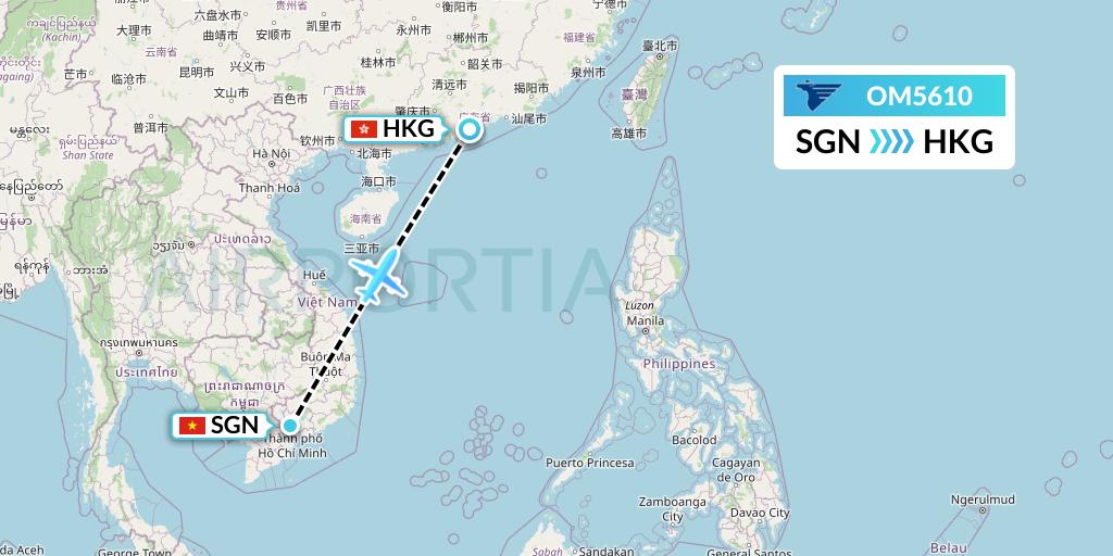 OM5610 MIAT Mongolian Airlines Flight Map: Ho Chi Minh City to Hong Kong