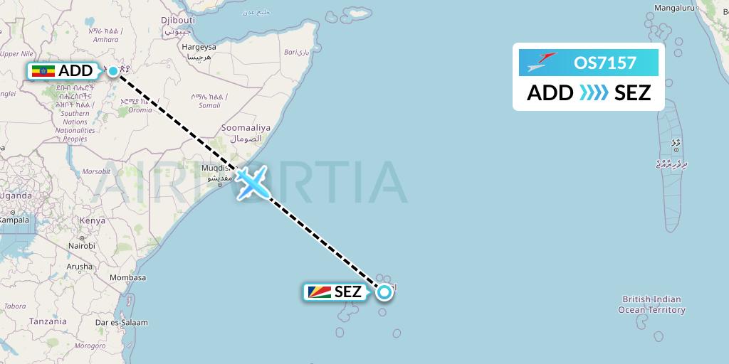 OS7157 Austrian Airlines Flight Map: Addis Ababa to Victoria