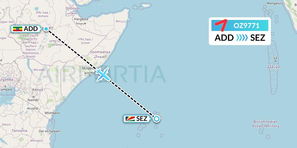 OZ9771 Asiana Airlines Flight Map: Addis Ababa to Victoria