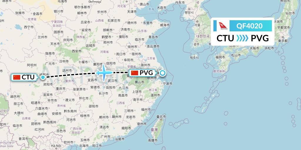 QF4020 Qantas Flight Map: Chengdu to Shanghai